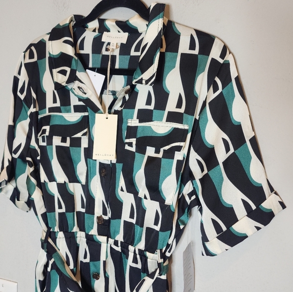 MELLODAY Geometric Black and Cream Midi Dress - Picture 3 of 15